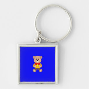 Cute Nalle på Blue Fyrkantig Silverfärgad Nyckelring