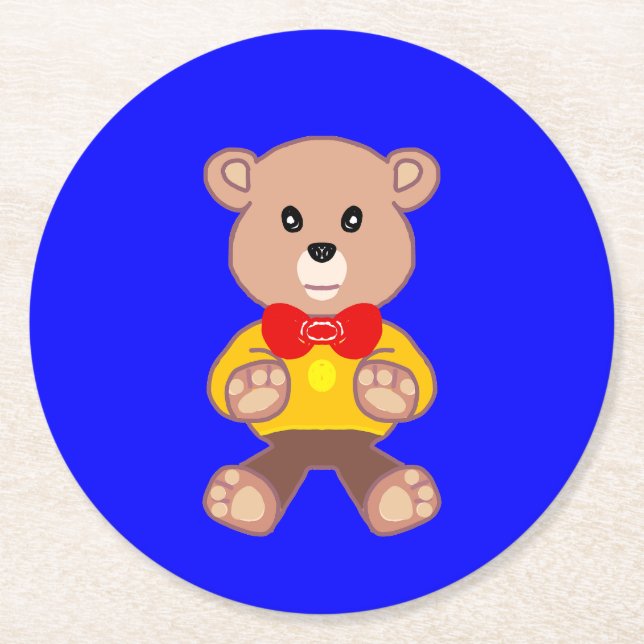 Cute Nalle på Blue Papper Underlägg Rund (Framsidan)