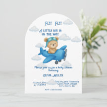 Cute-Nalle på flygplanet - inbjudan till babydusch
