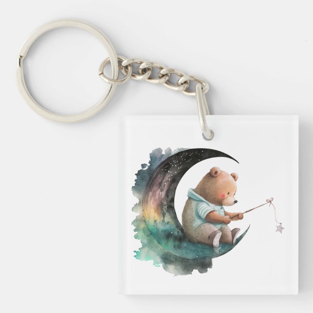 Cute Nalle på Måne, Push Tecknad Bear T- (Framsidan)