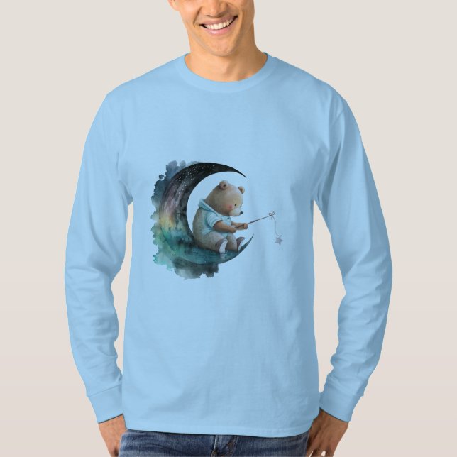 Cute Nalle på Måne, Push Tecknad Bear T Shirt (Framsida)