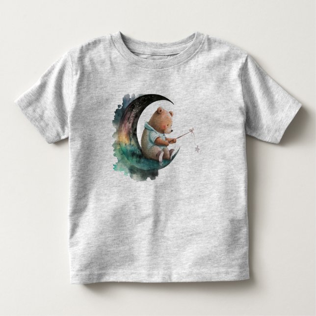 Cute Nalle på Måne, Push Tecknad Bear T Shirt (Framsida)