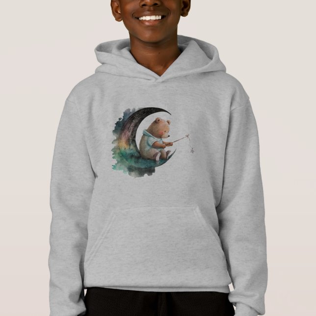 Cute Nalle på Måne, Push Tecknad Bear T Shirt (Framsida)