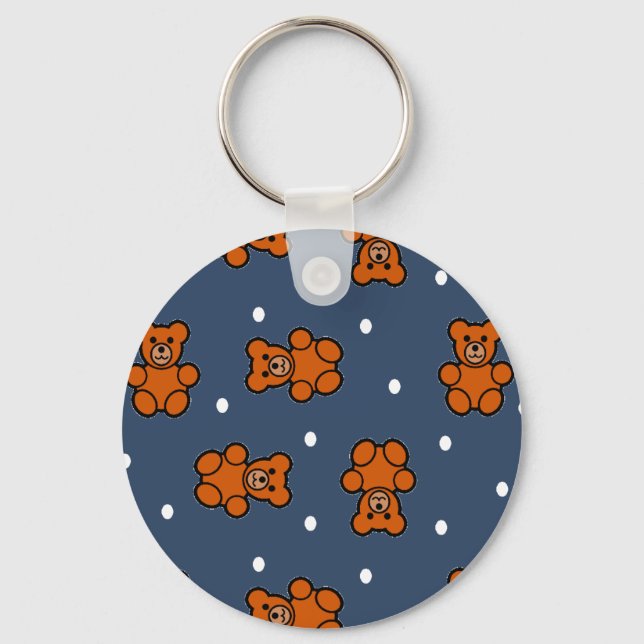 Cute-nalle på polka-punkt nyckelring (Framsida)