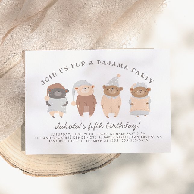 Cute Nalle Pajama Party Födelsedagsfest Inbjudningar (Skapare uppladdad)