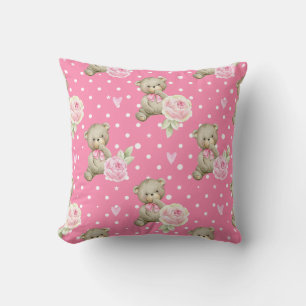 Cute Nalle & Peony Blommigt Rosa Mönster Kudde