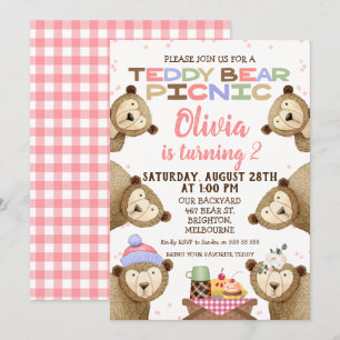Cute Nalle Picnic Birthday-inbjudan Flicka Inbjudningar