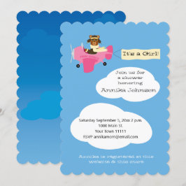 Cute Nalle Pilot Airplan Det är en flicka Inbjudningar