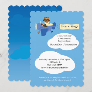 Cute Nalle Pilot Airplan Det är en pojke Inbjudningar