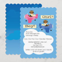 Cute Nalle Pilot Airplane Gender Reveal (avvisning