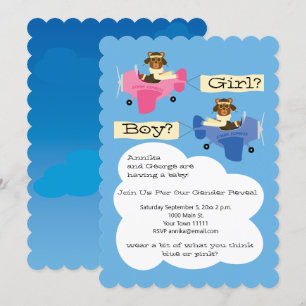 Cute Nalle Pilot Airplane Gender Reveal (avvisning Inbjudningar