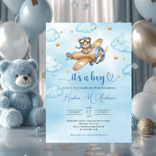 Cute nalle Pilot, babydusch Inbjudningar