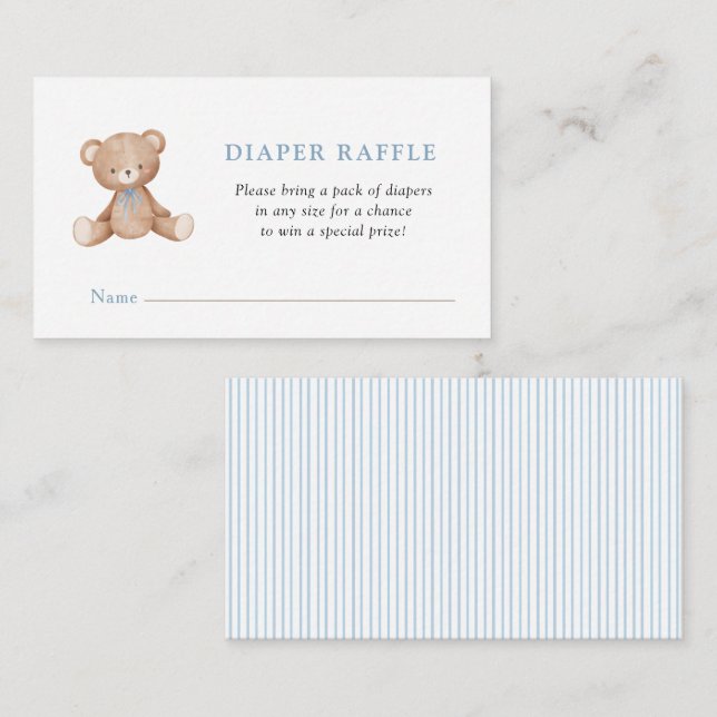 Cute Nalle Pojke dusch Diaper Raffle Tilläggskort (Fram/baksida)