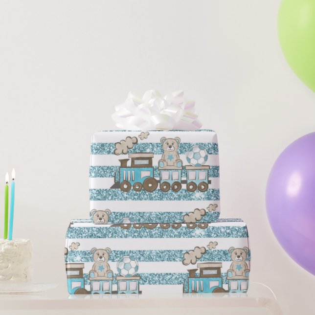 Cute nalle pojke duschblått presentpapper (Festgåvor)