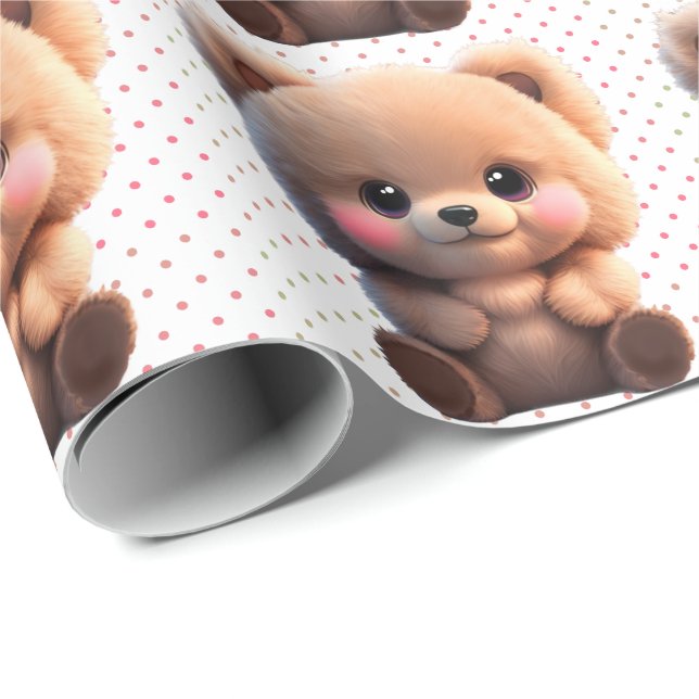 Cute nalle Polka dots Presentpapper (Rullad Hörn)