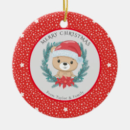 Cute Nalle Red White Stars God jul Julgransprydnad Keramik