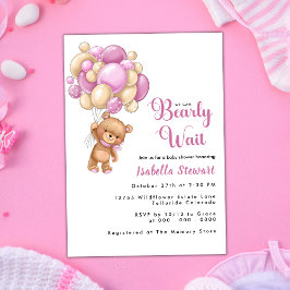 Cute Nalle Rosa Balloon Girl Baby Shower Inbjudningar