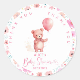 Cute Nalle Rosa Balloon Girl Baby Shower Runt Klistermärke