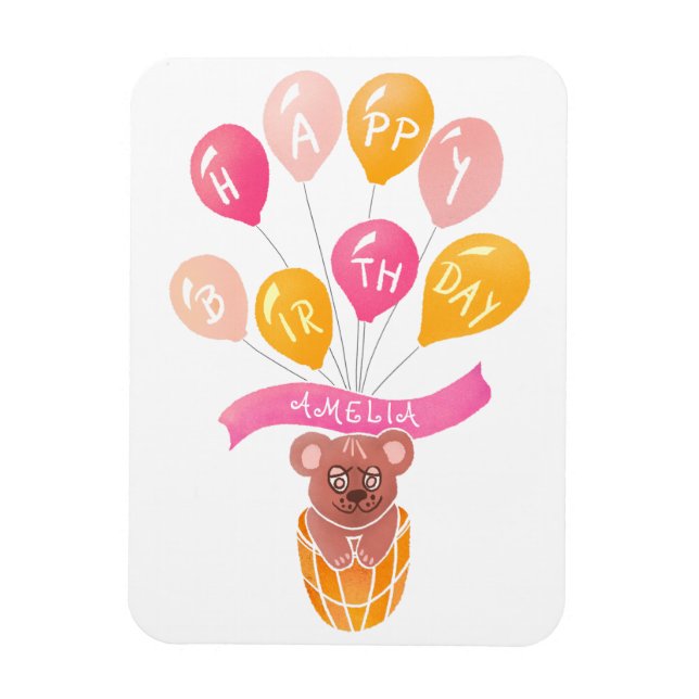 Cute Nalle Rosa Balloons Girl Birthday Card Magnet (Vertikal)