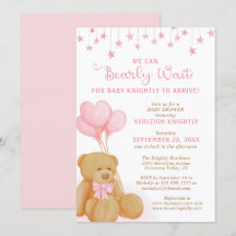 Cute Nalle Rosa Balloons Stars Baby Shower