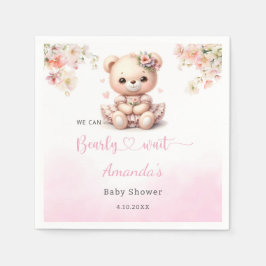 Cute Nalle rosa blommigt Flickdusch för barn i  Pappersservett