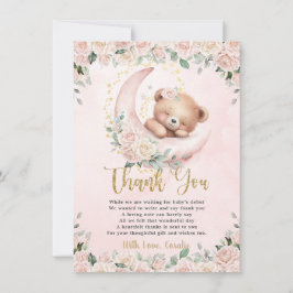 Cute Nalle  Rosa Blommigt Girl Baby Shower Tack Kort