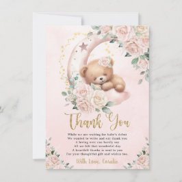 Cute Nalle  Rosa Blommigt Girl Baby Shower Tack Kort