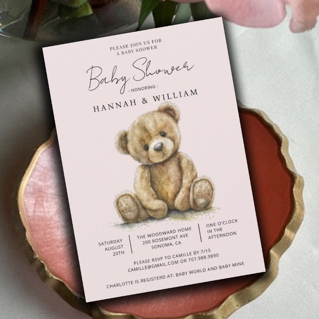 Cute Nalle Rosa Flicka Baby Shower Inbjudningar (Skapare uppladdad)