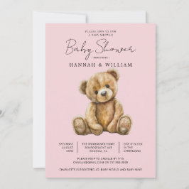 Cute Nalle Rosa Flicka Baby Shower Inbjudningar