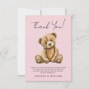 Cute Nalle Rosa Flicka Baby Shower Tack Kort