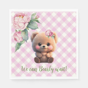 Cute nalle rosa gingham blommigt Baby Shower Pappersservett