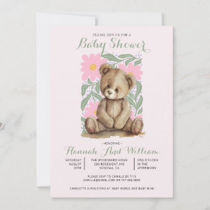 Cute Nalle Rosa Girl Baby Shower Inbjudningar