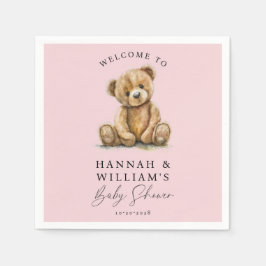 Cute Nalle Rosa Girl Baby Shower Pappersservett