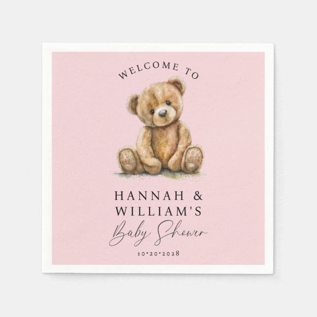 Cute Nalle Rosa Girl Baby Shower Pappersservett (Framsidan)