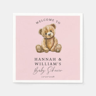 Cute Nalle Rosa Girl Baby Shower Pappersservett