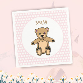 Cute Nalle Rosa Kids Namn Födelsedagsfest Pappersservett