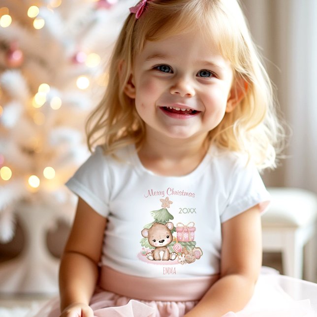 Cute Nalle Rosa  Namn Girl T Shirt (Cute Teddy Bear Pink Christmas Name Girl Toddler T-shirt)