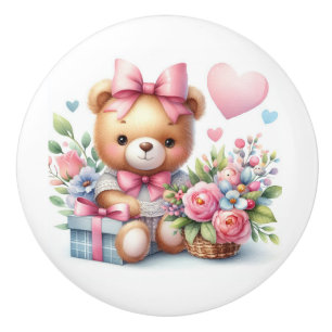 Cute Nalle Rosa ros Balloons Baby Room Knopp