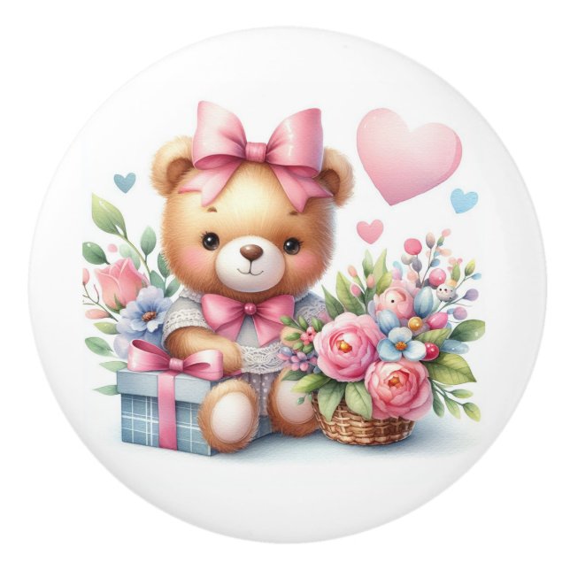Cute Nalle Rosa ros Balloons Baby Room Knopp (Framsidan)