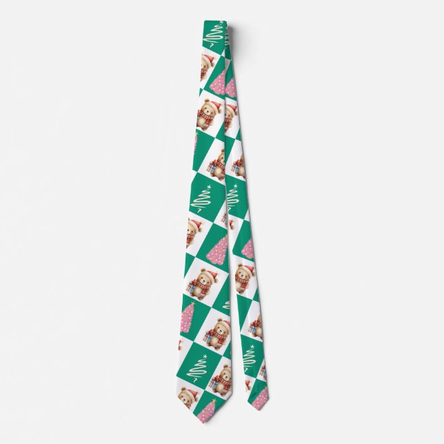 Cute nalle Santa God jul träd party Slips (Framsida)
