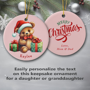 Cute Nalle Santa Hat Kids Julgransprydnad Keramik