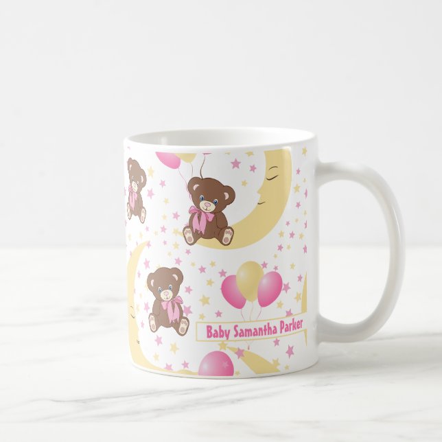 Cute Nalle Sitta vid Måne Mönster Kaffemugg (Höger)