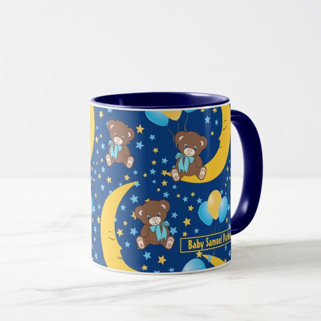 Cute Nalle Sitta vid Måne Mönster Mugg (Framsida höger)