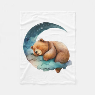 Cute Nalle som sover på Crescent Måne Fleecefilt
