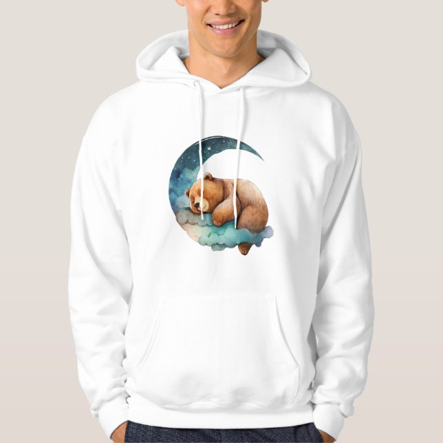 Cute Nalle som sover på Crescent Måne Hoodie (Framsida)