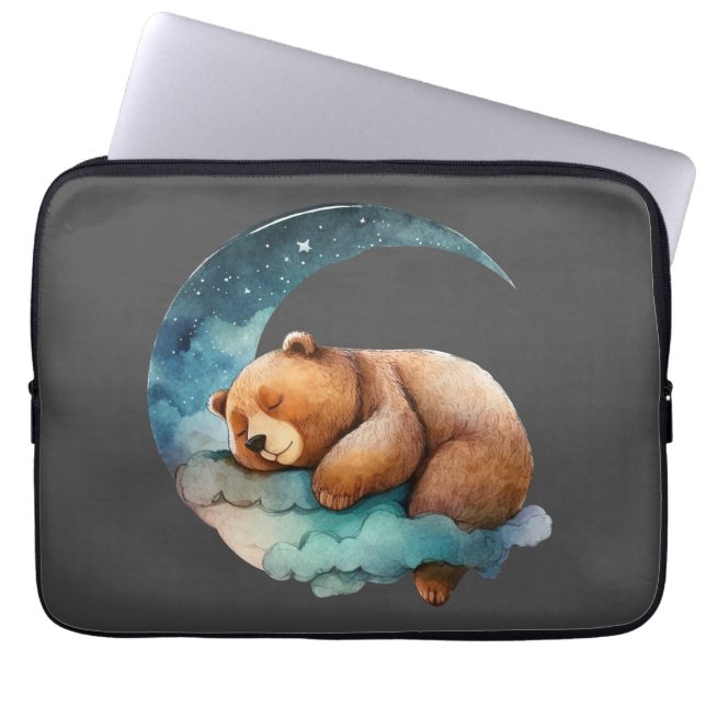 Cute Nalle som sover på Crescent Måne Laptop Fodral (Framsidan)