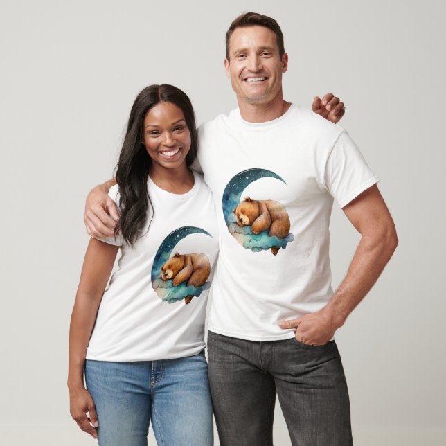 Cute Nalle som sover på Crescent Måne T Shirt (Unisex)