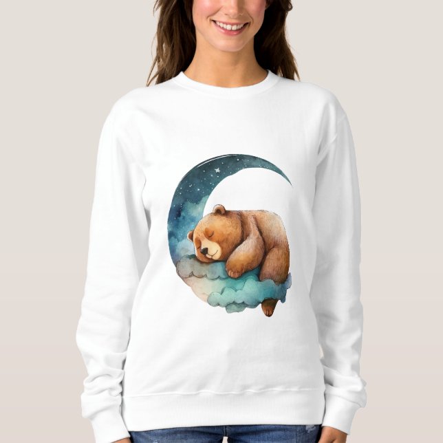 Cute Nalle som sover på Crescent Måne T Shirt (Framsida)