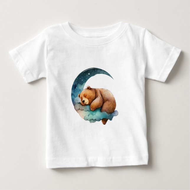 Cute Nalle som sover på Crescent Måne T Shirt (Framsida)