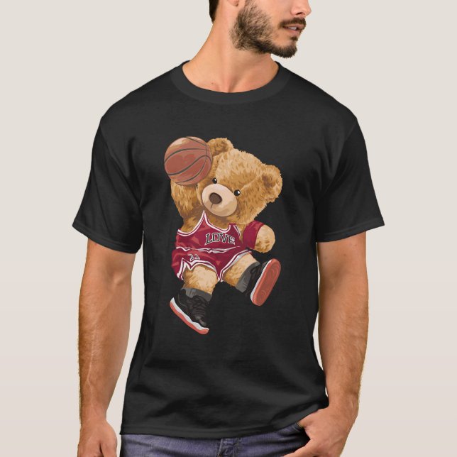Cute Nalle spelar basket T Shirt (Framsida)